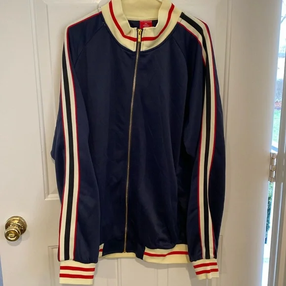 Victorious Retro Style Tracksuit Jacket Navy Blue w/White and Red Trim Size 3XL - Picture 1 of 13